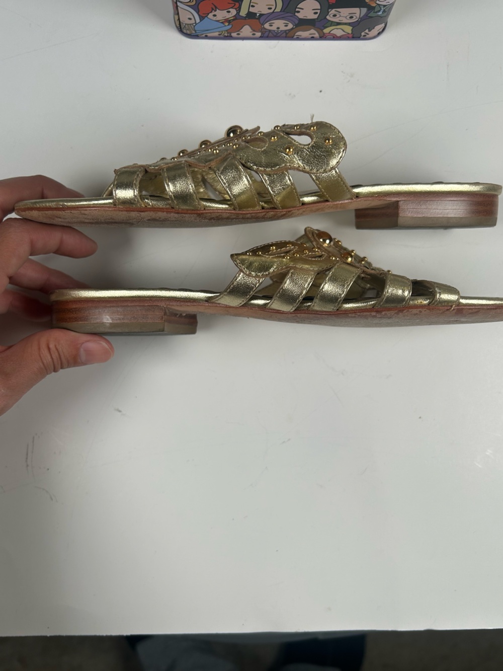 Juicy Couture y2k fariy Women's Metallic Gold Butterfly Slide Sandals - Picture 7 of 9